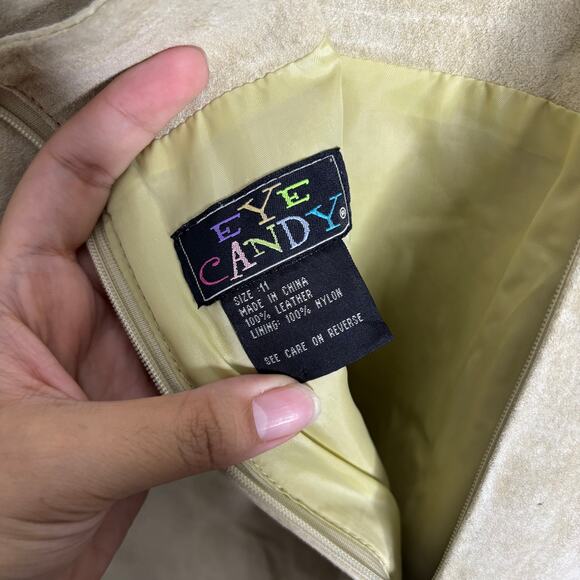 Eye Candy Cream Suede Leather Vintage Mini Skirt Sz 11 - Picture 4 of 9